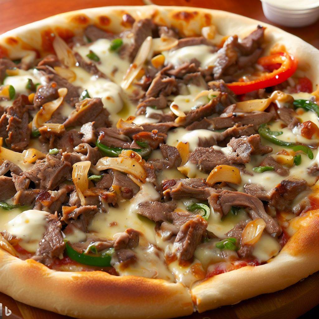 Philly Cheesesteak Pizza with Garlic Aioli