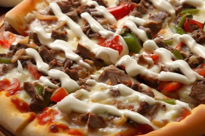 Philly Cheesesteak Pizza with White Sauce