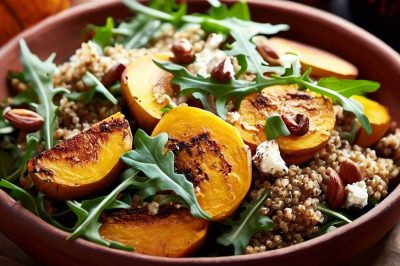 Quinoa and Roasted Acorn Squash Salad with Arugula and Goat Cheese