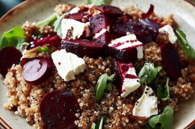 Quinoa and Roasted Beet and Goat Cheese Salad with Balsamic Vinaigrette