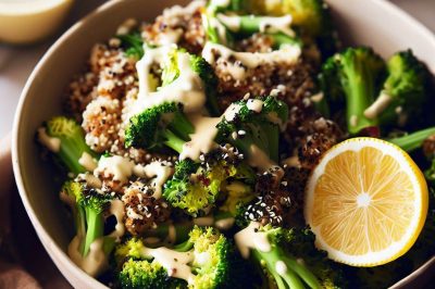 Quinoa and Roasted Broccoli Salad with Lemon Tahini Dressing