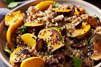 Quinoa and Roasted Delicata Squash and Mushroom Salad with Lemon Vinaigrette