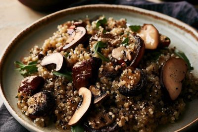 Quinoa and Roasted Mushroom Salad with Garlic Vinaigrette