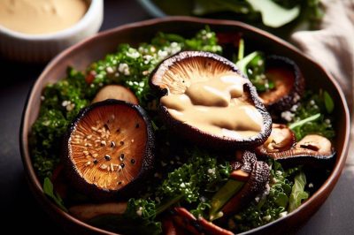 Quinoa and Roasted Portobello Mushroom and Kale Salad with Lemon Tahini Dressing