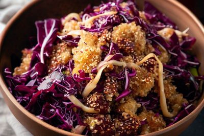 Quinoa and Roasted Red Cabbage Salad with Ginger Dressing