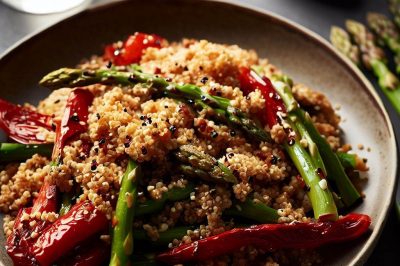 Quinoa and Roasted Red Pepper and Asparagus Salad with Lemon Garlic Dressing