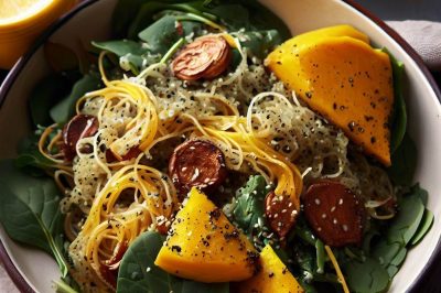 Quinoa and Roasted Spaghetti Squash and Spinach Salad with Lemon Vinaigrette