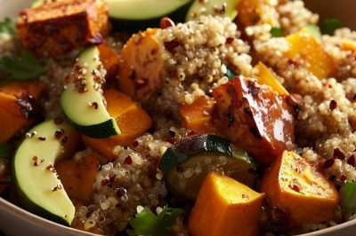 Quinoa and Roasted Sweet Potato and Zucchini Salad with Lemon Vinaigrette