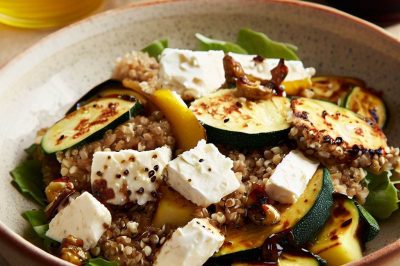Quinoa and Roasted Zucchini Salad with Feta Cheese and Lemon Vinaigrette