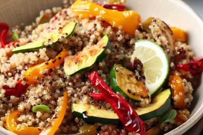 Quinoa and Roasted Zucchini and Bell Pepper Salad with Lemon Vinaigrette