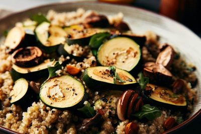 Quinoa and Roasted Zucchini and Mushroom Salad with Lemon Garlic Dressing