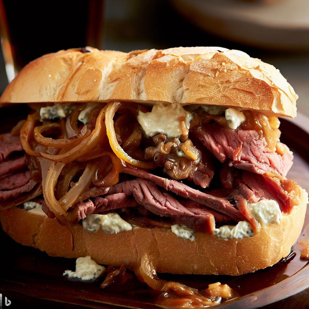 Roast Beef Sandwich with Caramelized Onions and Blue Cheese
