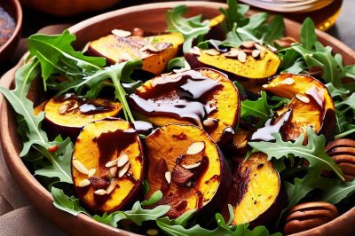 Roasted Acorn Squash and Arugula Salad with Honey Balsamic Dressing