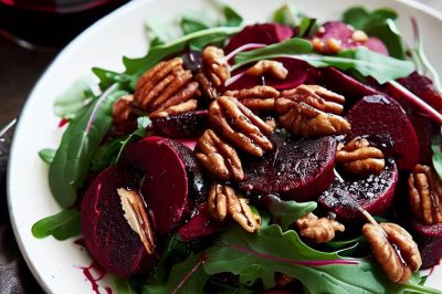 Roasted Beet and Arugula Pecan Salad with Balsamic Vinaigrette