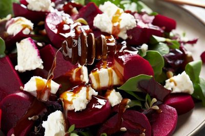 Roasted Beet and Goat Cheese Salad with Honey Balsamic Dressing