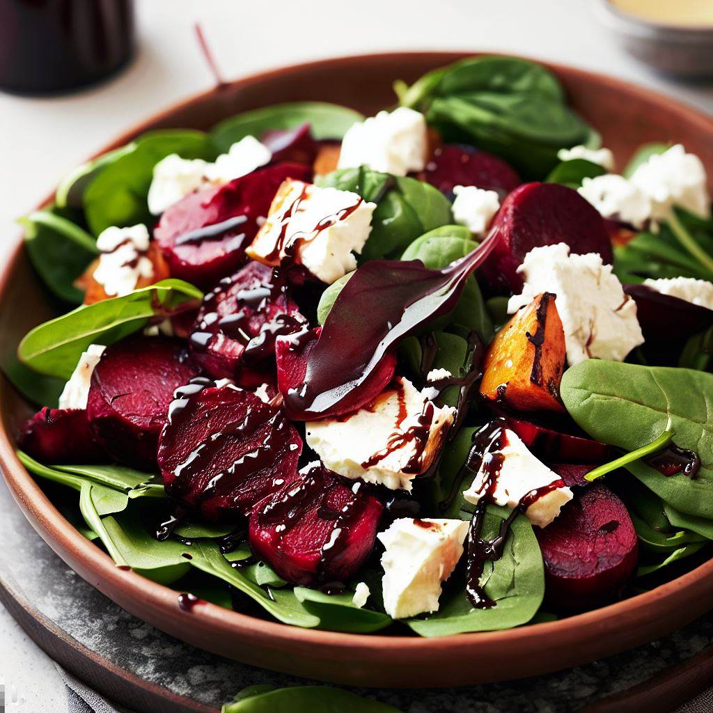Roasted Beet and Goat Cheese Spinach Salad with Balsamic Vinaigrette