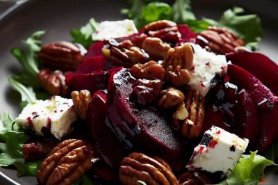 Roasted Beet and Goat Cheese and Pecan Salad with Balsamic Vinaigrette