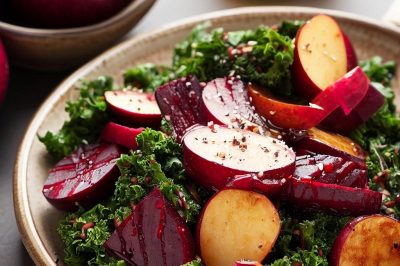 Roasted Beet and Kale and Apple Salad with Honey Mustard Dressing