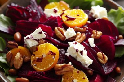 Roasted Beet and Orange Salad with Goat Cheese and Honey Mustard Dressing
