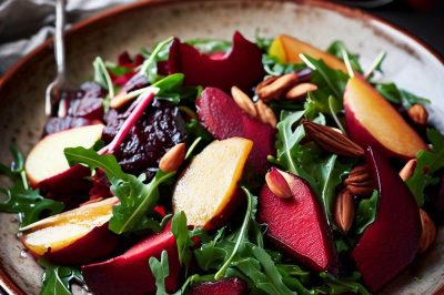 Roasted Beet and Pear Arugula Salad with Red Wine Vinaigrette