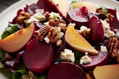 Roasted Beet and Pear Salad with Blue Cheese and Walnut Vinaigrette