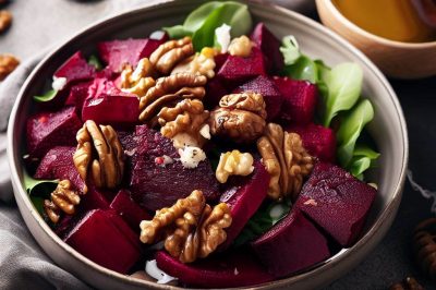 Roasted Beet and Walnut Salad with Honey Mustard Dressing