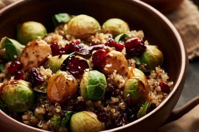 Roasted Brussels Sprouts and Quinoa Cranberry Salad with Maple Dijon Dressing