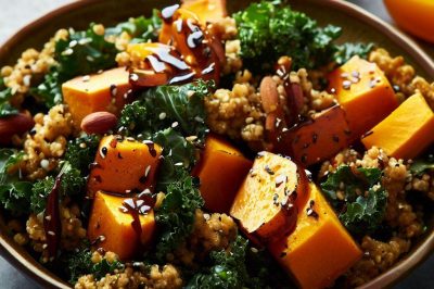 Roasted Butternut Squash and Kale Quinoa Salad with Maple Vinaigrette