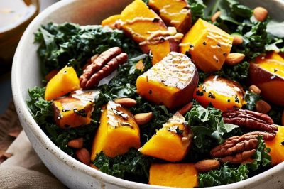Roasted Butternut Squash and Kale Salad with Maple Dijon Vinaigrette