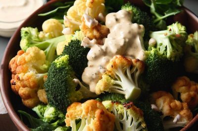 Roasted Cauliflower and Broccoli Salad with Lemon Tahini Dressing