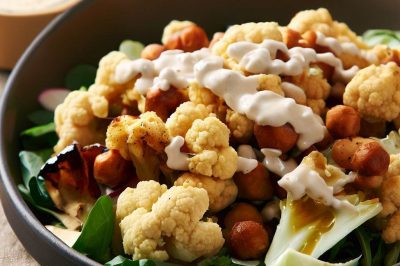 Roasted Cauliflower and Chickpea Salad with Tahini Dressing