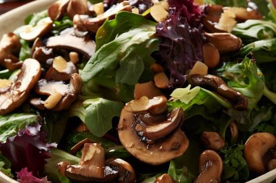 Roasted Mushroom and Mixed Greens Salad with Garlic Vinaigrette
