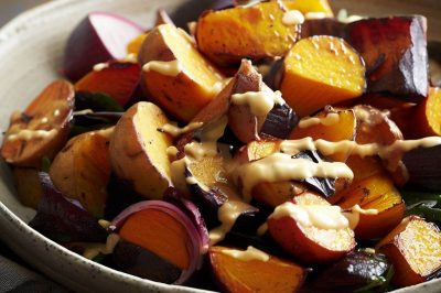 Roasted Root Vegetable Salad with Honey Mustard Dressing