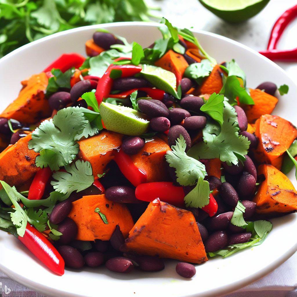 Roasted Sweet Potato and Black Bean Red Pepper Salad with Cilantro Lime ...