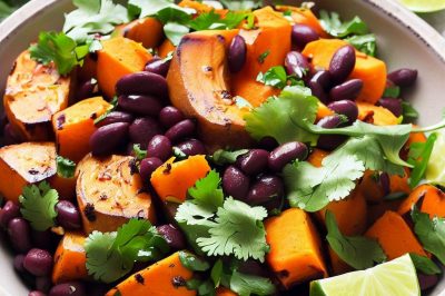 Roasted Sweet Potato and Black Bean Salad with Cilantro Lime Dressing