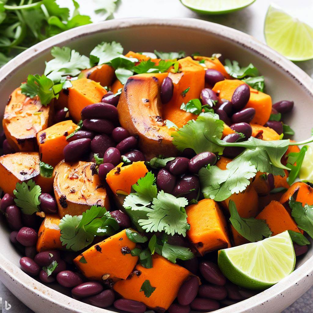 Roasted Sweet Potato and Black Bean Salad with Cilantro Lime Dressing