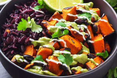 Roasted Sweet Potato and Black Rice Avocado Salad with Cilantro Lime ...