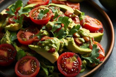 Roasted Tomato and Avocado Salad with Cilantro Lime Dressing