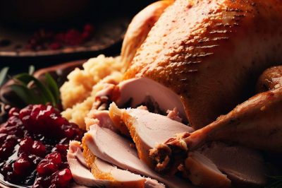 Roasted Turkey and Stuffing with Cranberry Sauce