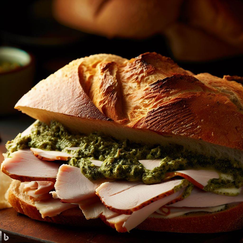 Roasted Turkey and Swiss with Pesto Mayo on Sourdough