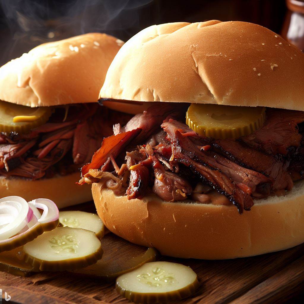 Smoked Brisket Sandwiches with Pickles and Onions
