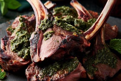 Smoked Lamb Chops with Mint Pesto