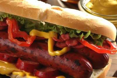 Smoked Sausage and Peppers Sandwich with Mustard