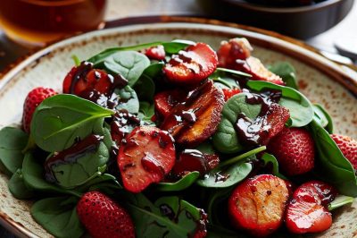 Spinach and Roasted Strawberry Salad with Balsamic Vinaigrette