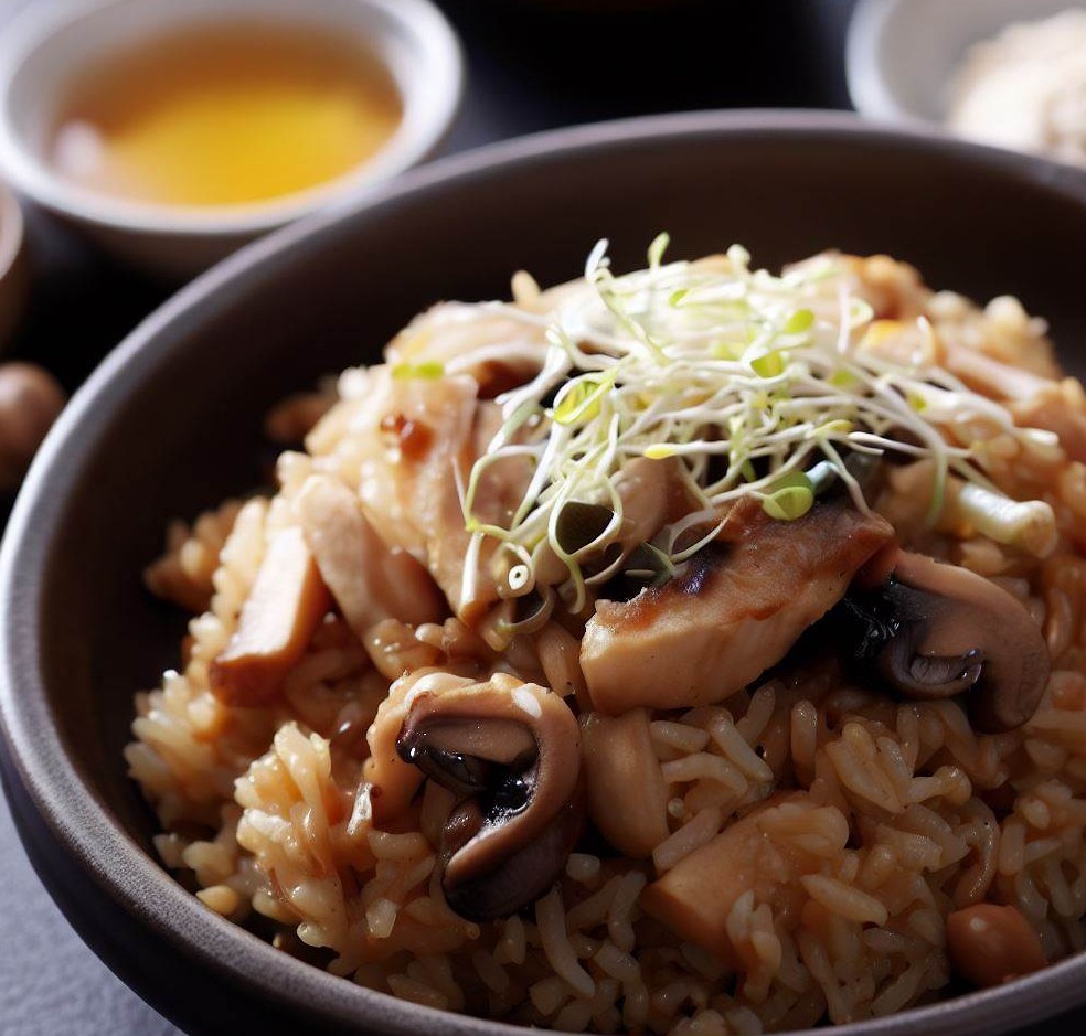 Stir-Fried Rice with Chicken, Bean Sprouts and Mushrooms