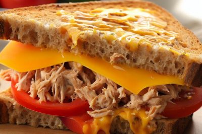 Tuna Melt with Cheddar and Tomato on Whole Wheat Bread