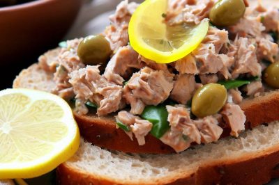 Tuna Salad with Capers and Lemon Zest on Whole Wheat Bread