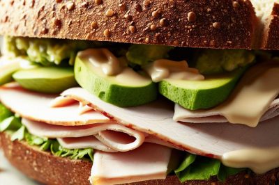 Turkey and Provolone Sandwich with Avocado and Ranch on Whole Wheat Bread