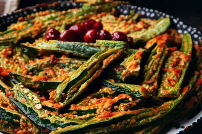 Vegan Persian Style Kookoo-yeh Bamieh (Okra Frittata)