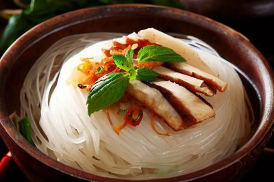 Vietnamese Style Banh Da (Rice Noodles with Fish)